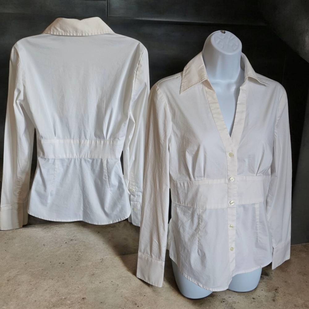 EXPRESS ( SM ) Design Studio CREME Long Sleeve Button Down Tapered Blouse